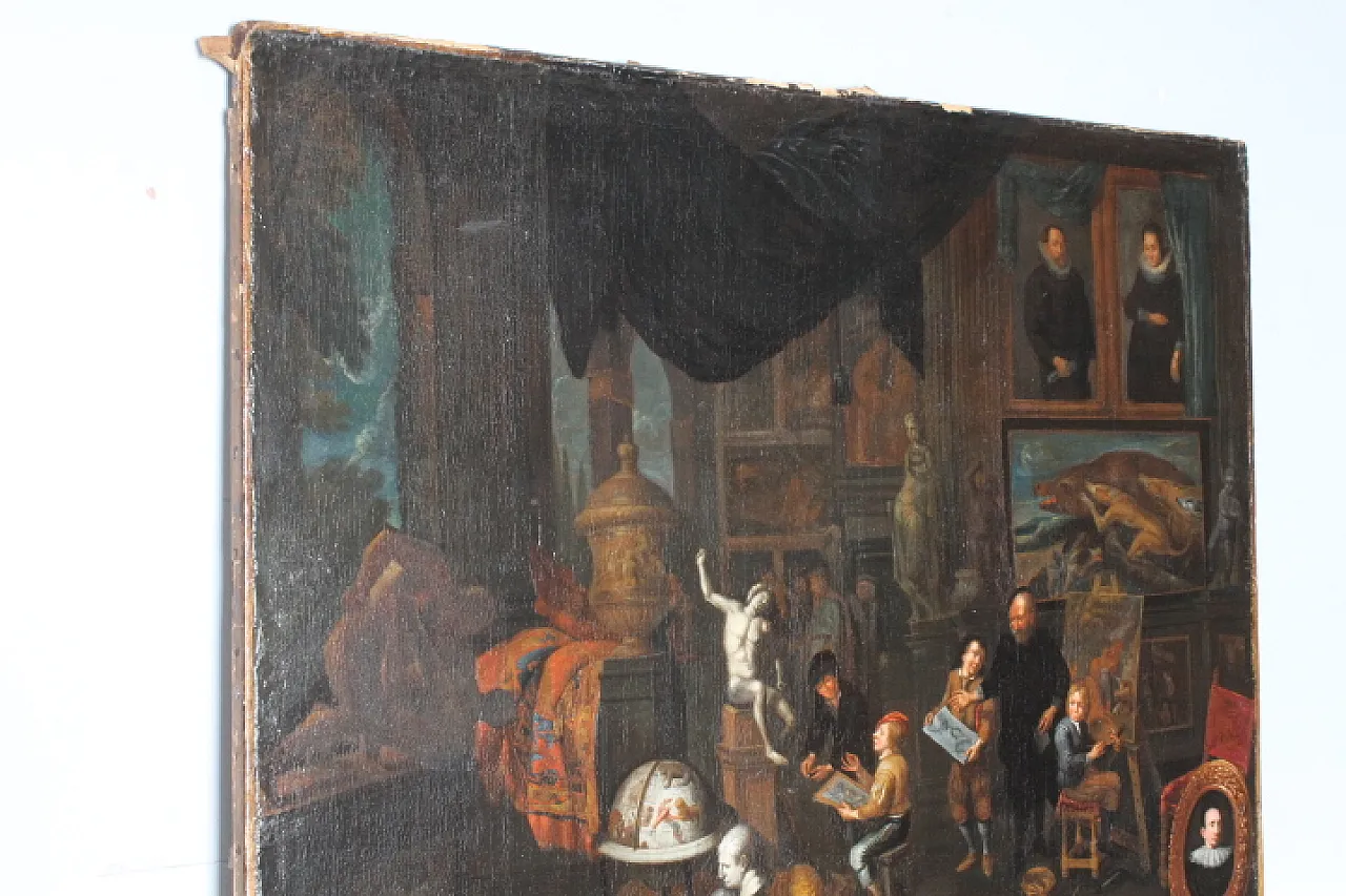 Dipinto olio su tela fiammingo atelier d artista, '600 8