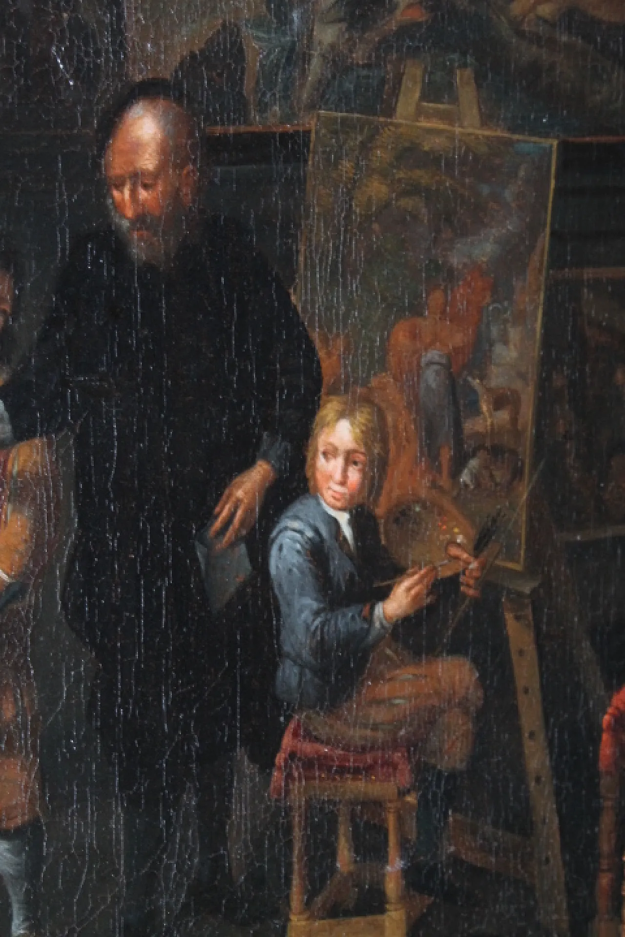 Dipinto olio su tela fiammingo atelier d artista, '600 14