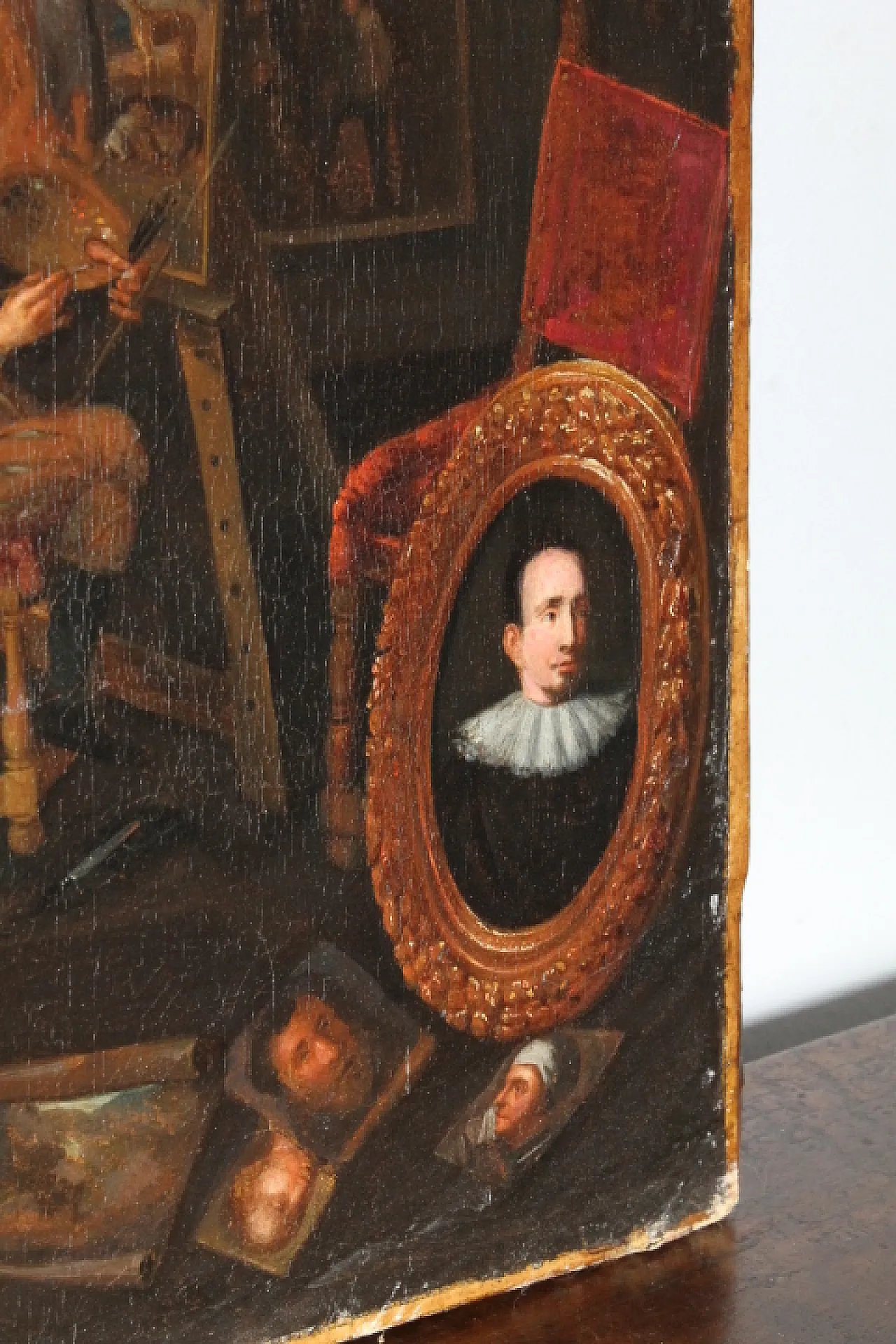 Dipinto olio su tela fiammingo atelier d artista, '600 15