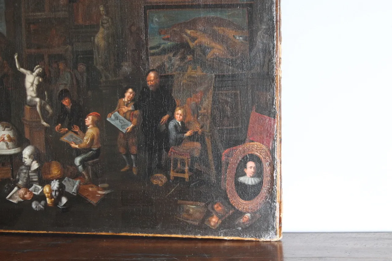 Dipinto olio su tela fiammingo atelier d artista, '600 16