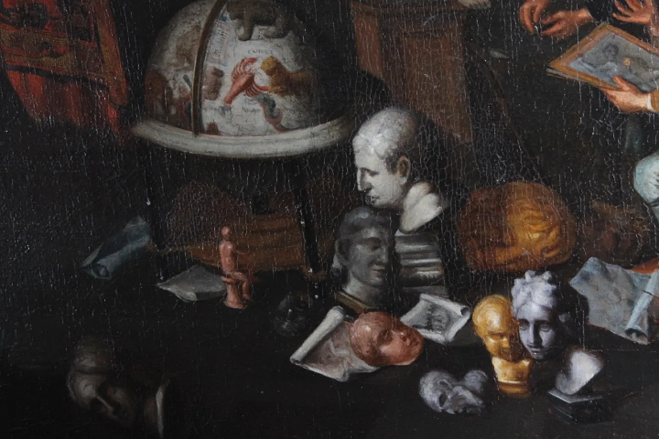 Dipinto olio su tela fiammingo atelier d artista, '600 17