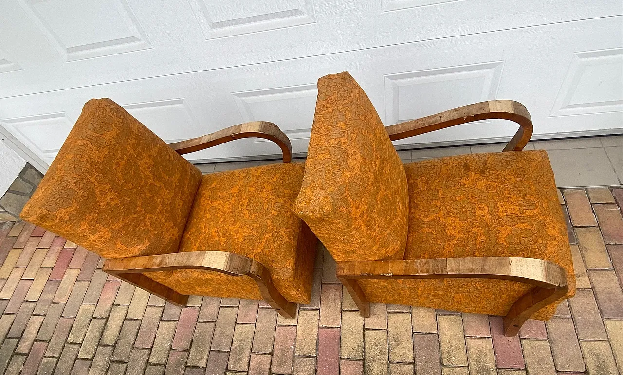 Pair of Art Deco armchairs in walnut, 1920s 6