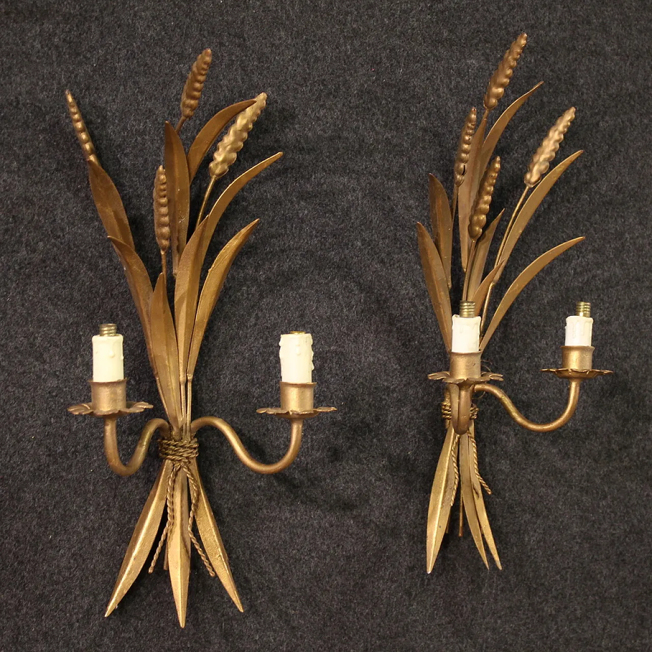 Pair of French gilded iron wheat appliques, 20th century 1
