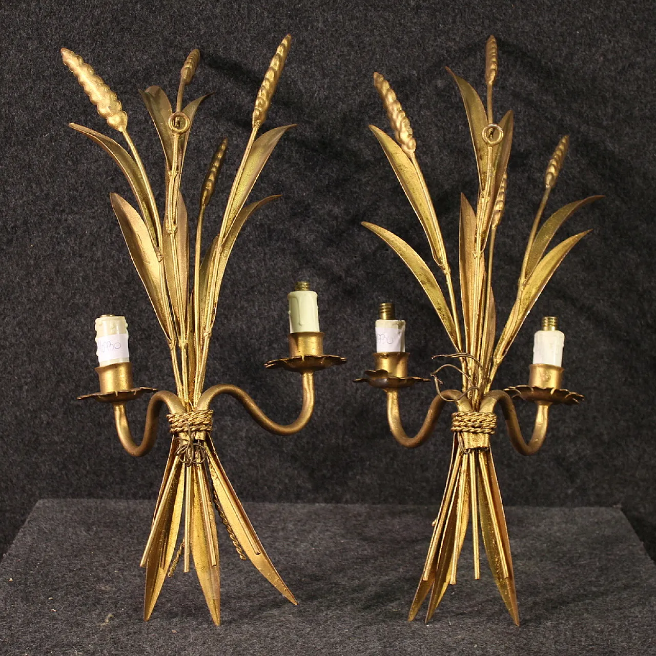 Pair of French gilded iron wheat appliques, 20th century 11