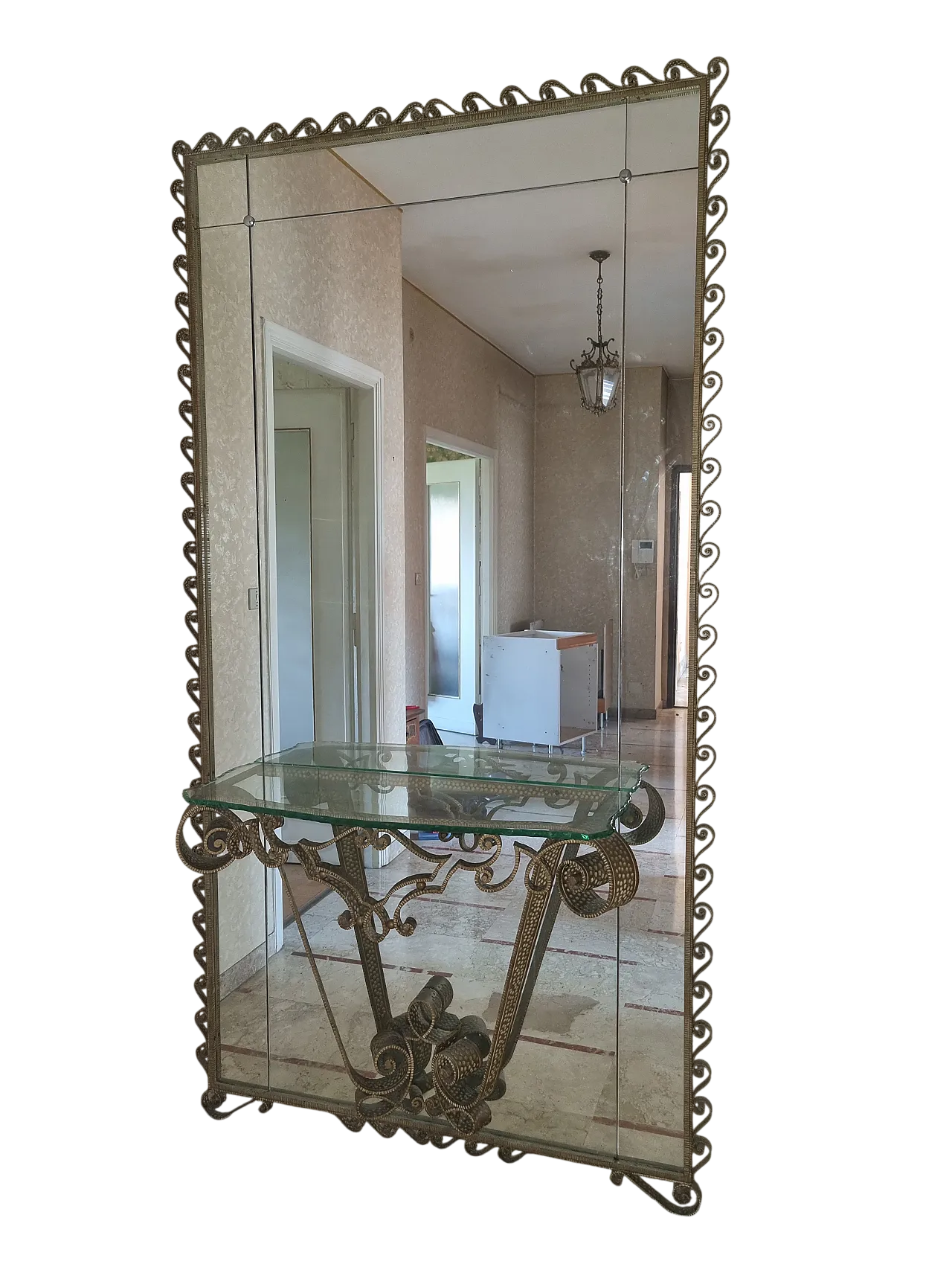 Console e specchio in ferro battuto e vetro Pier Luigi Colli, anni '60 9