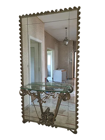Console e specchio in ferro battuto e vetro Pier Luigi Colli, anni '60