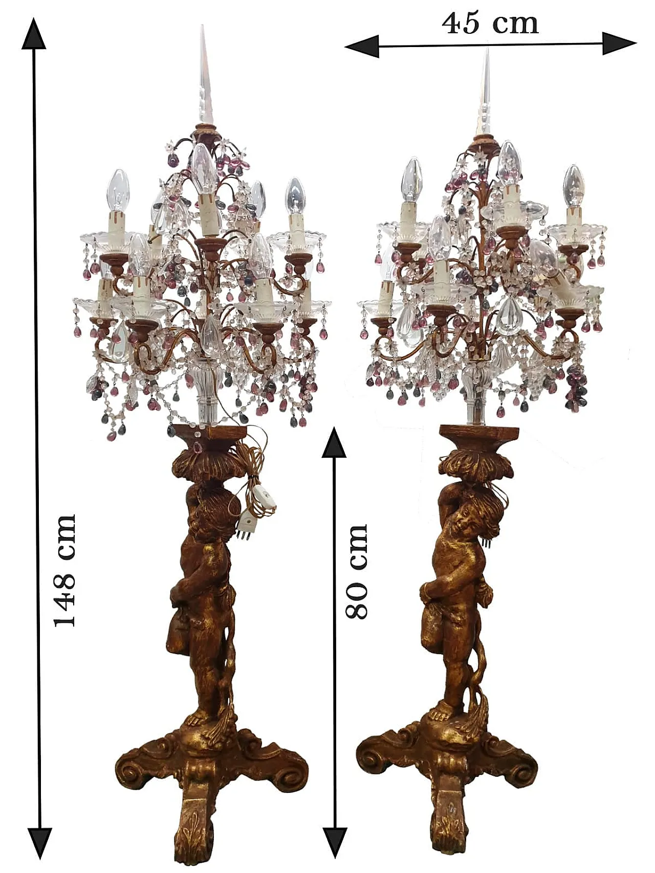Pair of candelabra with gilded cherubs, late 19th century 13