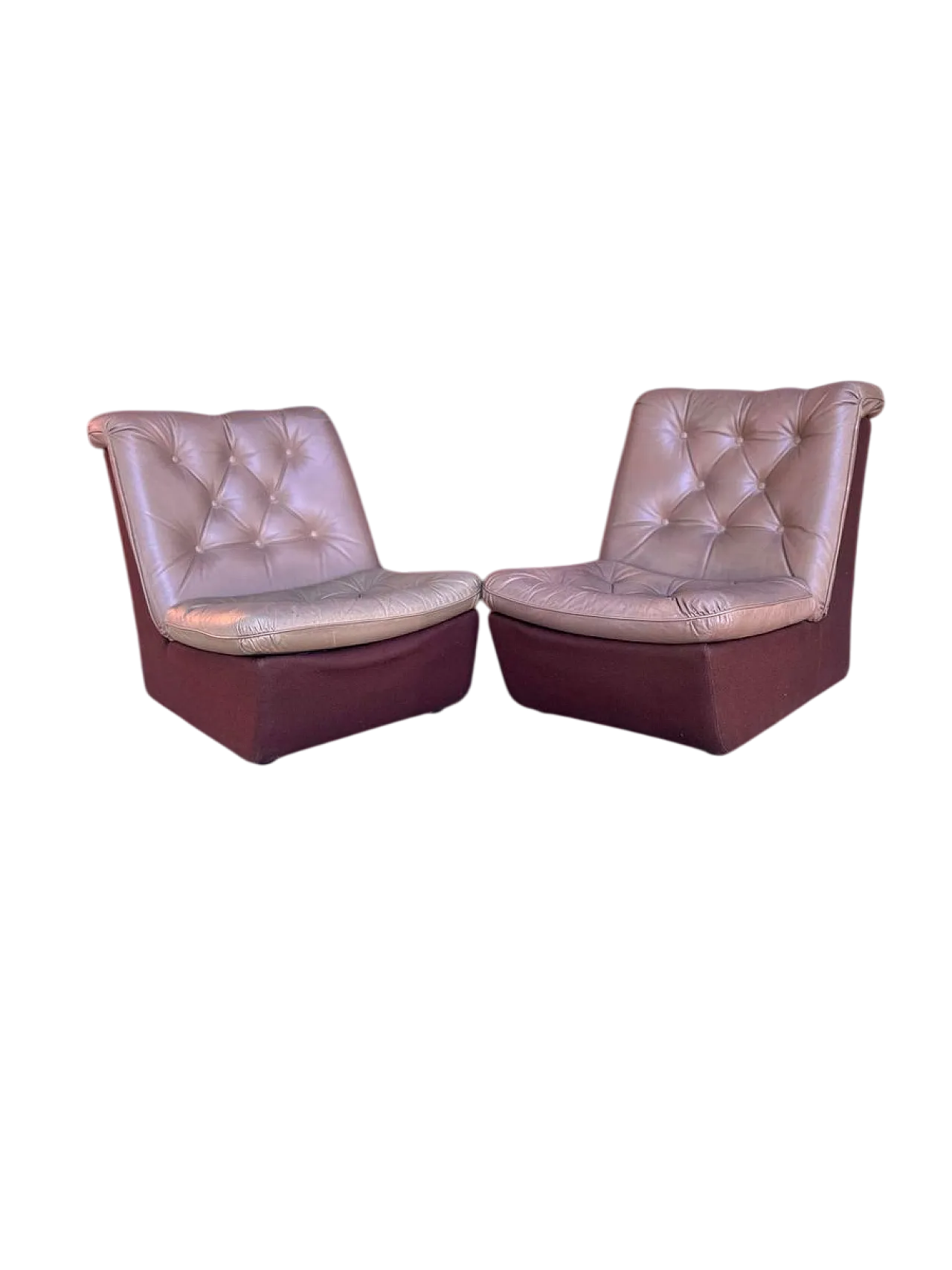 Pairof Mid-Century Modern brown leather and fabric armchairs, 1960s 9