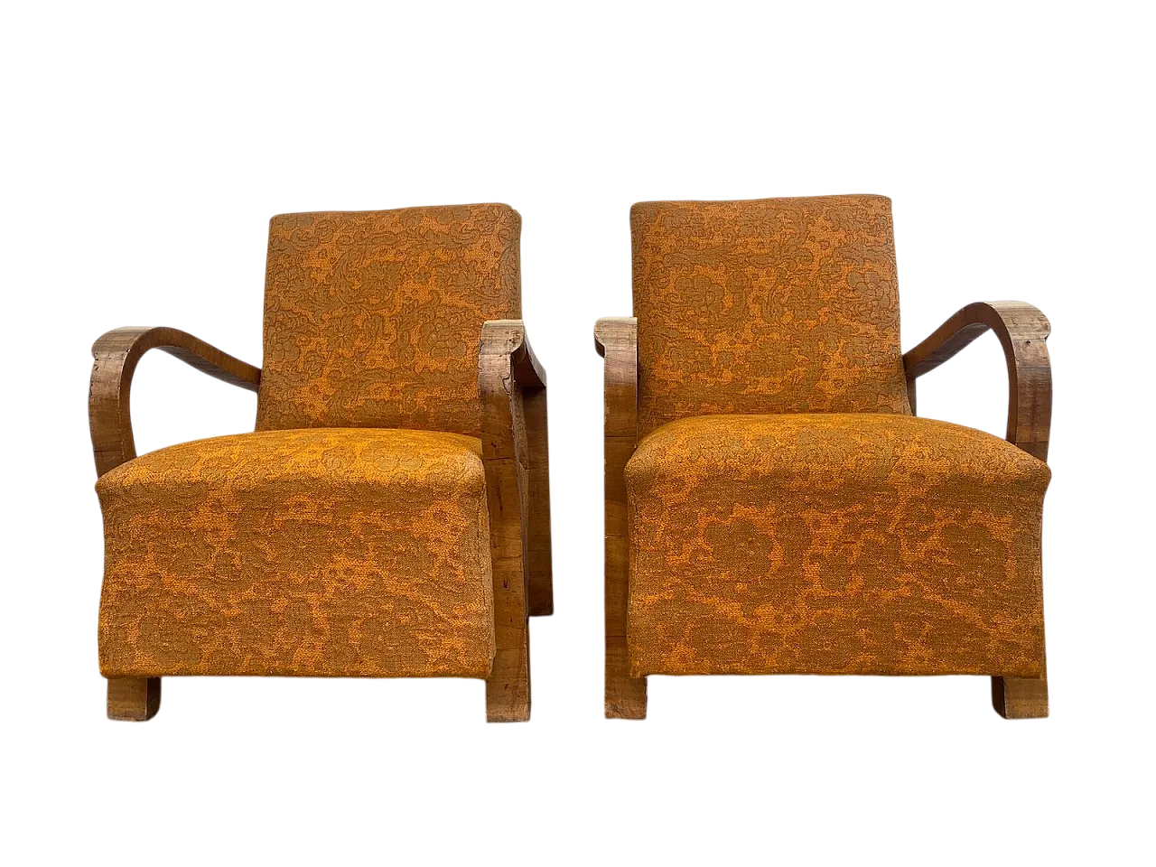 Pair of Art Deco armchairs in walnut, 1920s 7