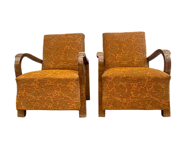 Pair of Art Deco armchairs in walnut, 1920s