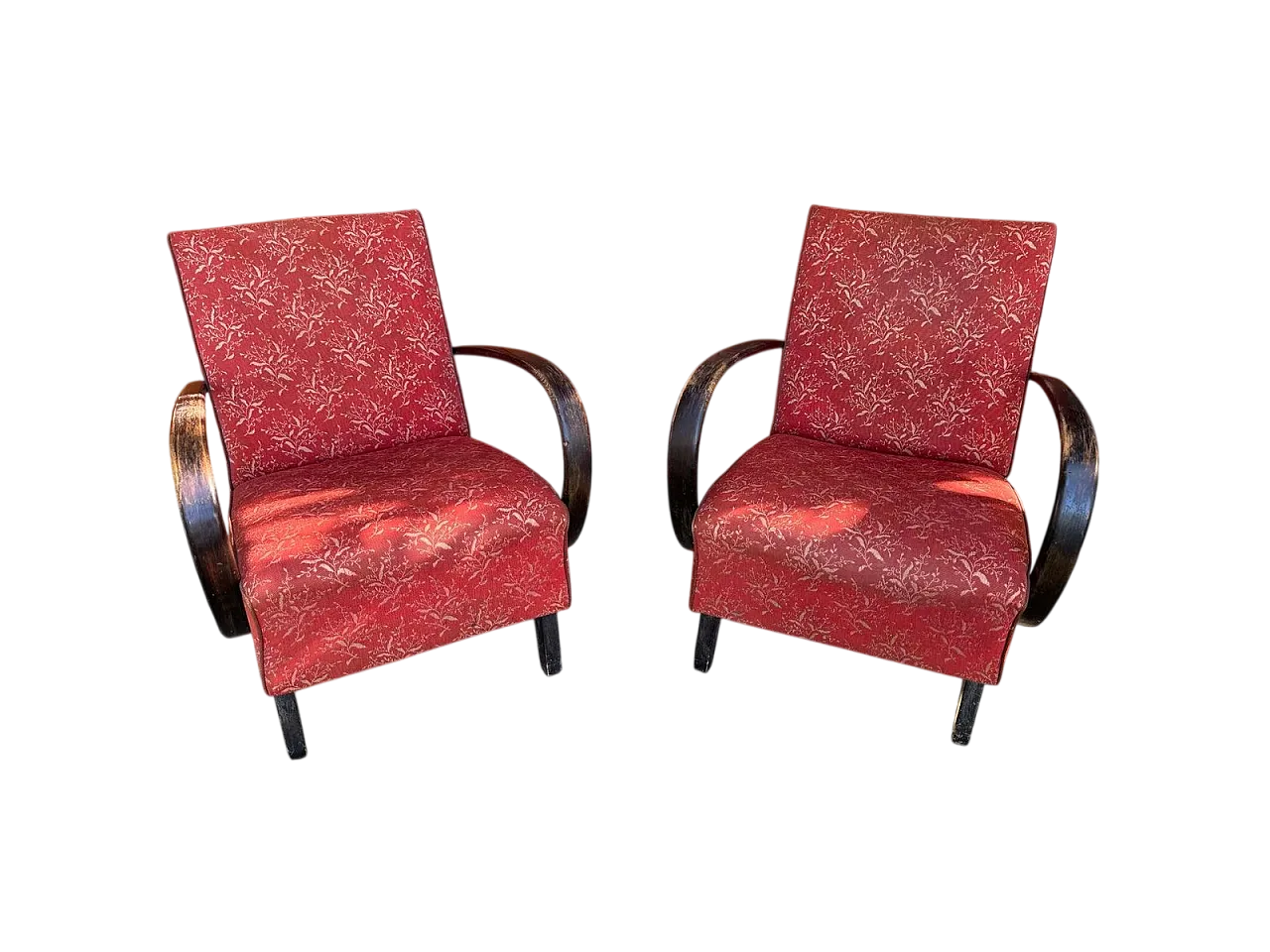 Coppia di poltrone rosse di Jindrich Halabala per Up Zavody, anni '30 13