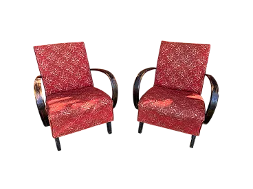 Pair of red lounge chairs by Jindrich Halabala for Up Zavody, 1930s