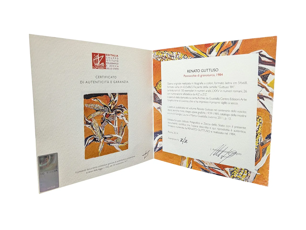 Litografia Renato Guttuso Pannocchie di Granoturco, 1984 2