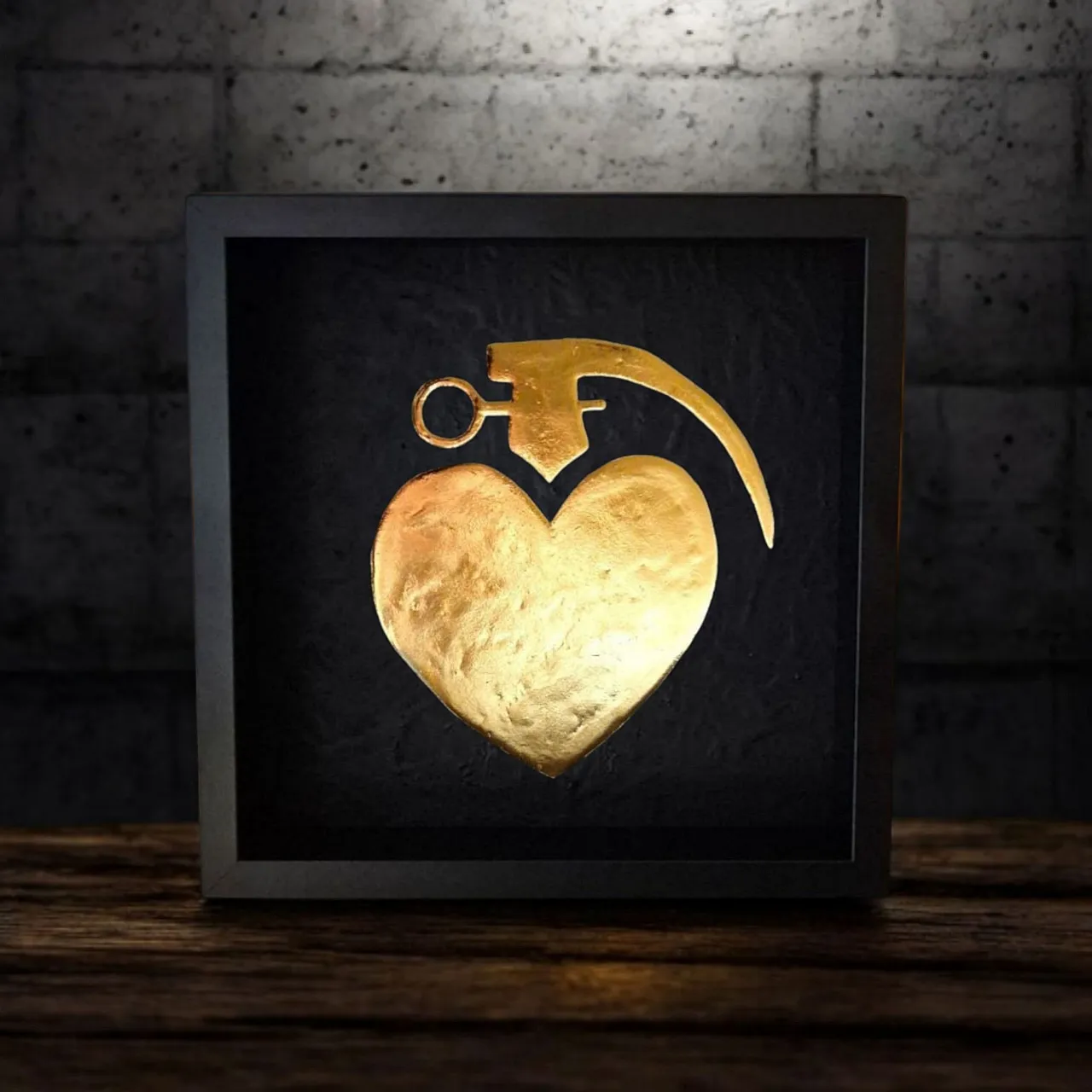 Lovegrenade 23kt gold gilded artwork in frame PopArt collection 1