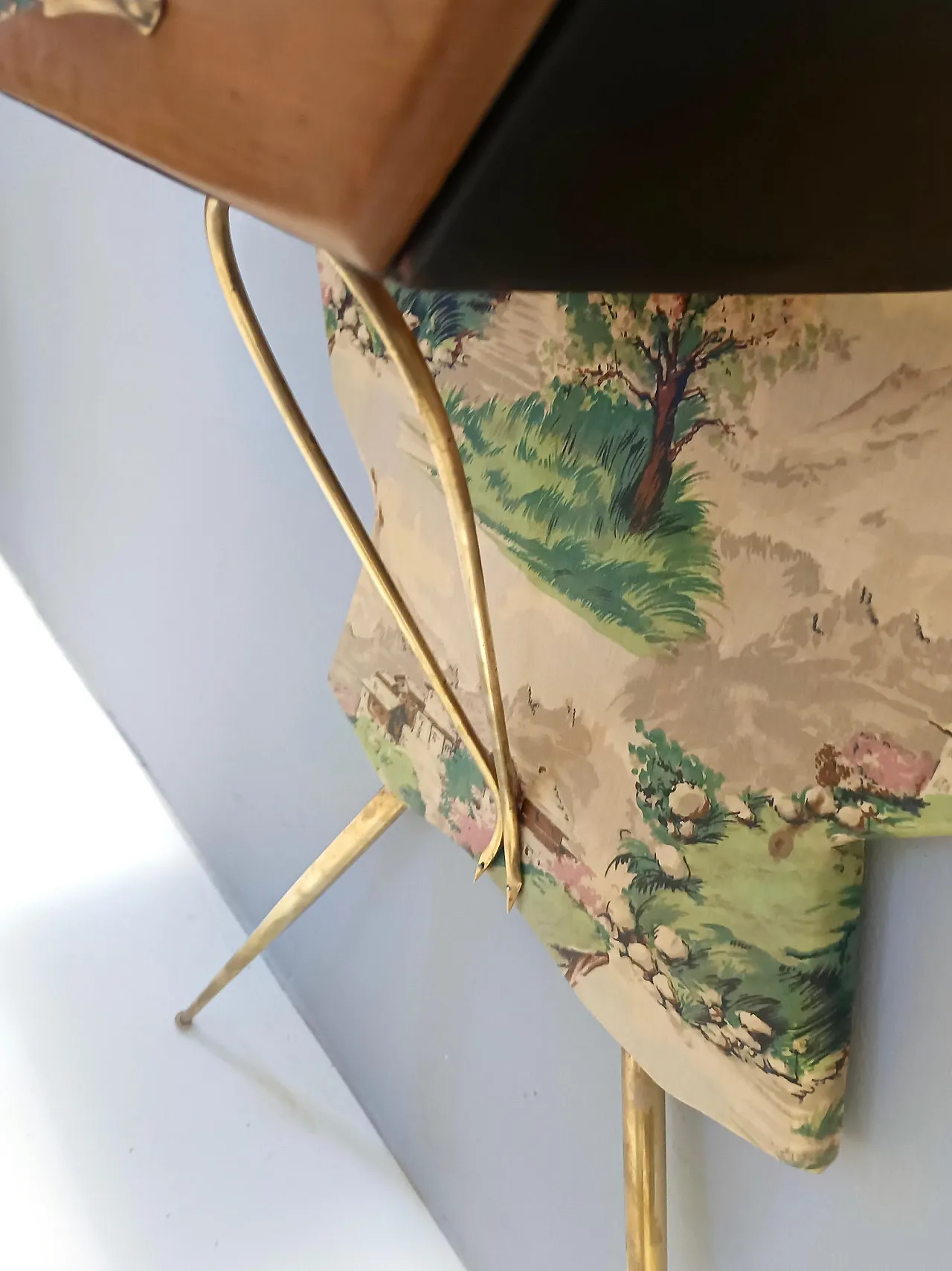 Ebonized beech and fabric console table with a drawer, 50s 11