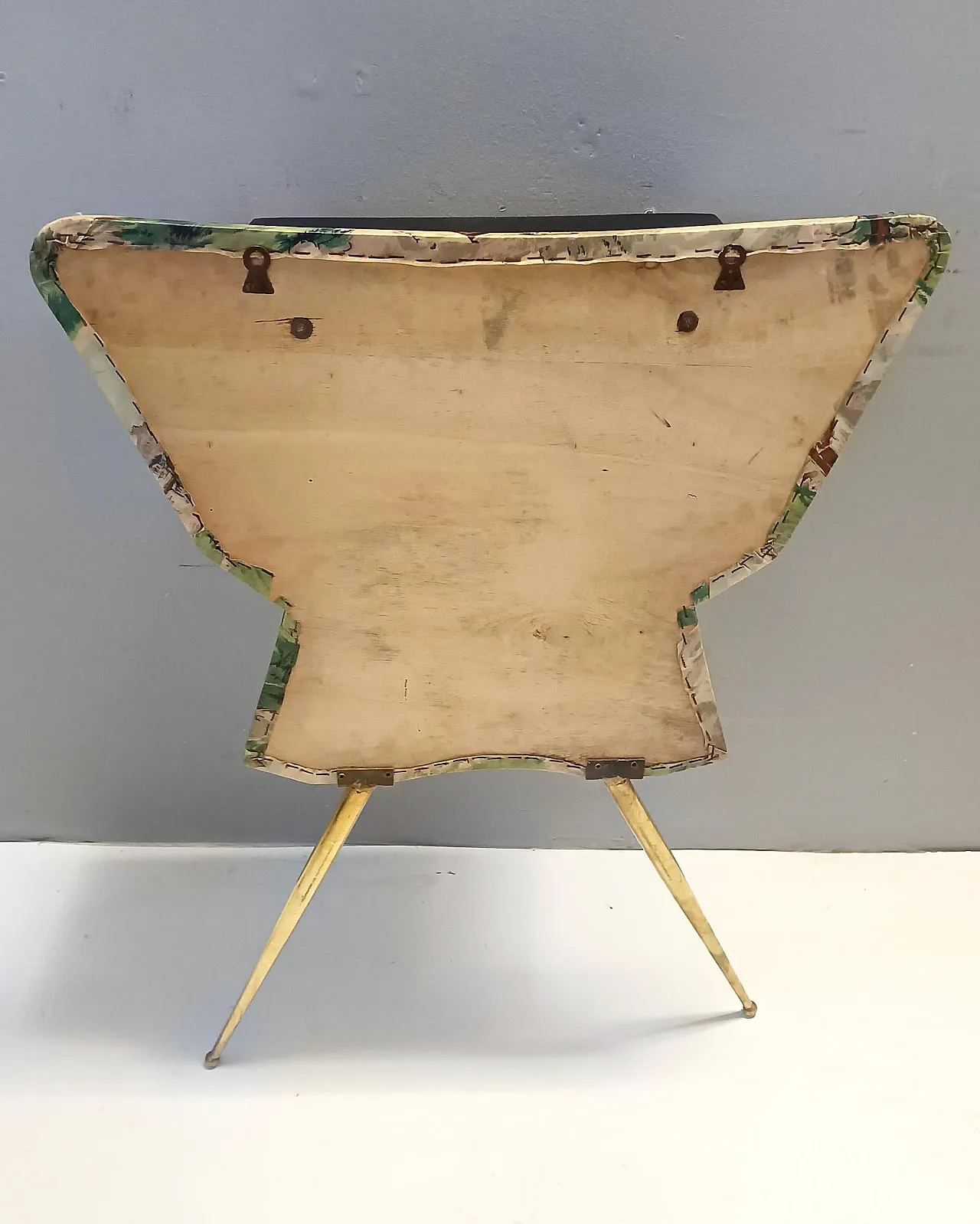 Ebonized beech and fabric console table with a drawer, 50s 12