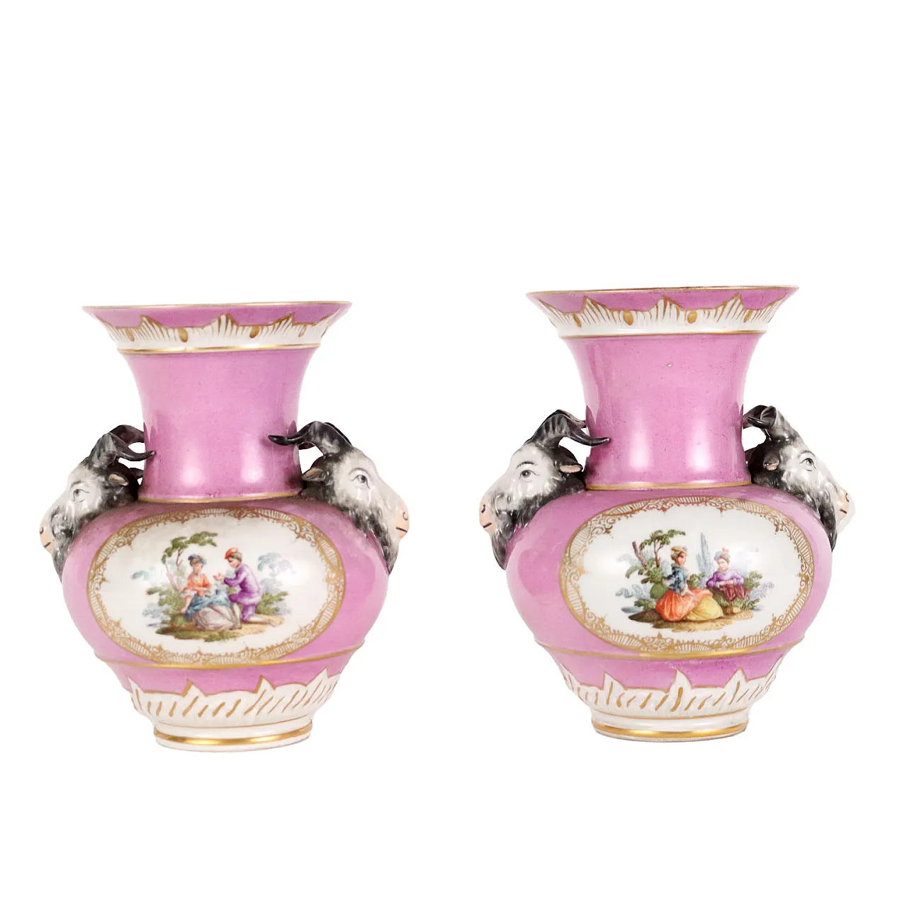 Coppia di vasi in porcellana policroma di KPM Berlin, inizio '800 1