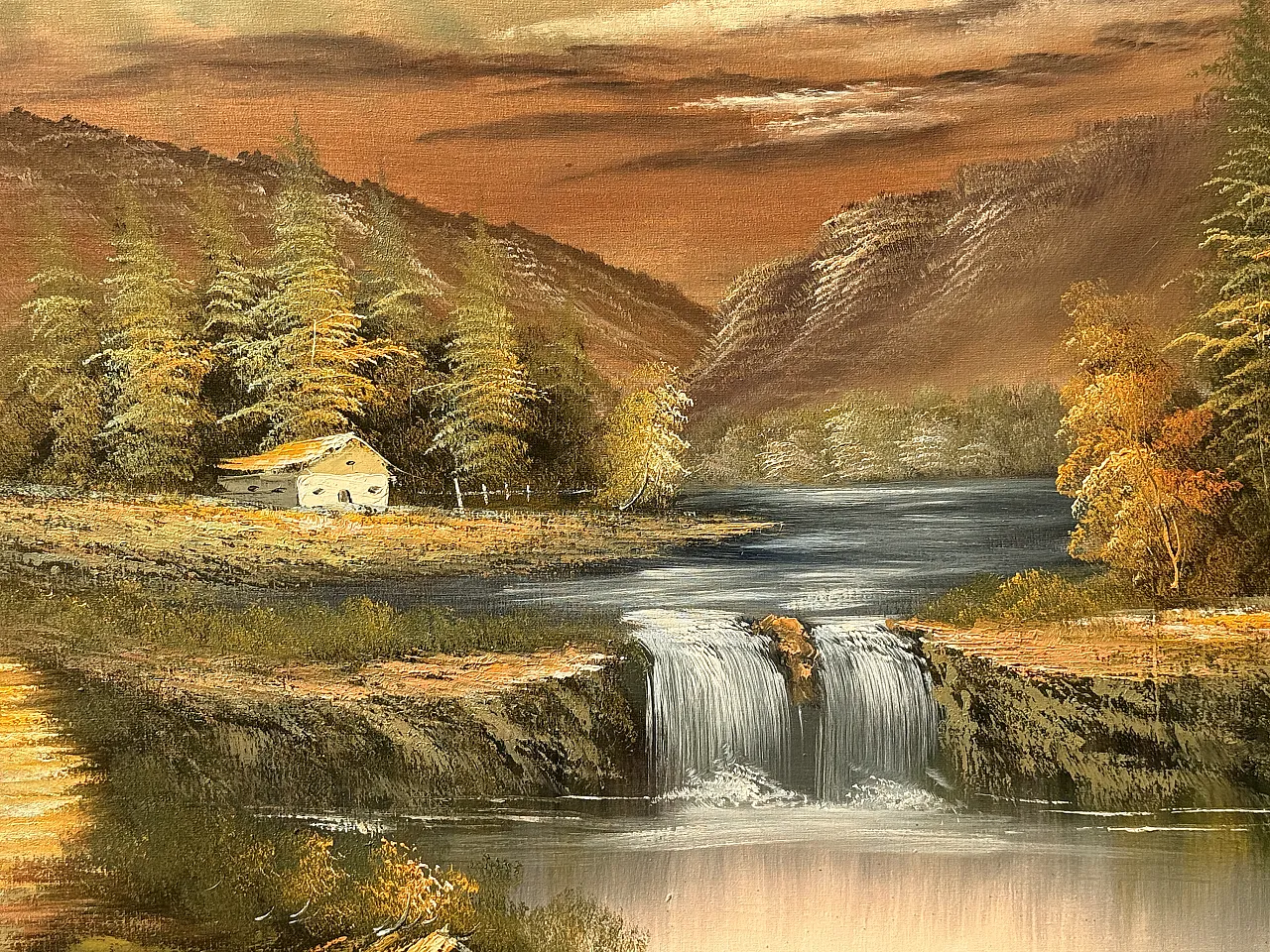 Oil painting on canvas mountain landscape by Castelli, 1984 2