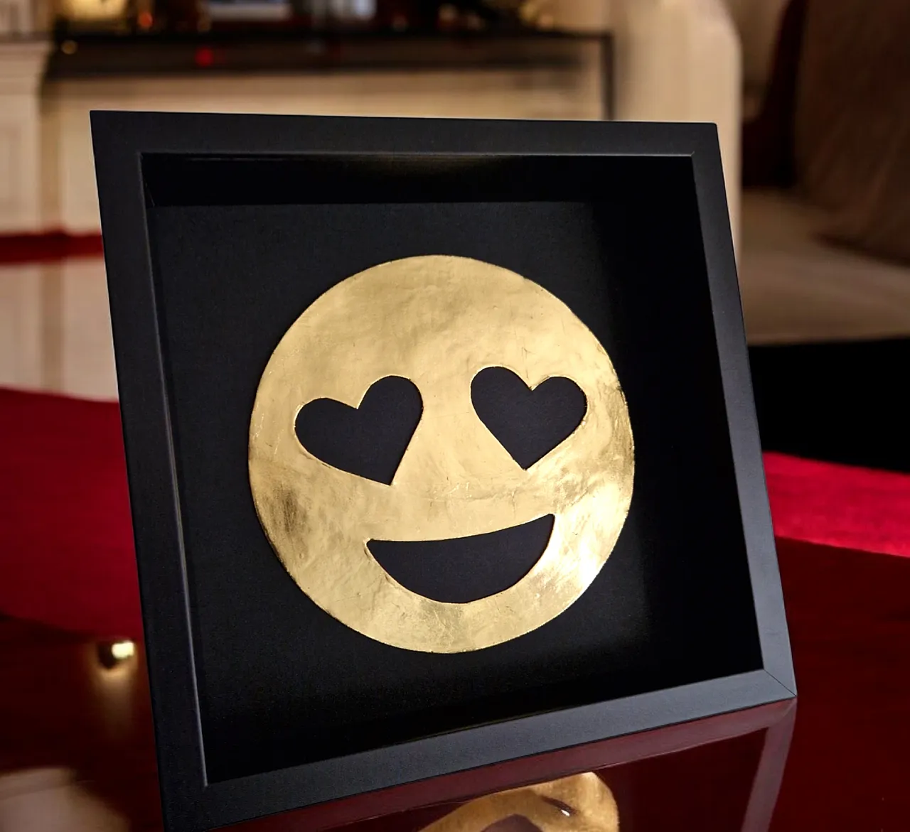 Smiley in Love emoticon 23kt gold plated in frame PopArt 5