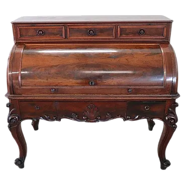Imponente scrivania a rullo in noce, '800