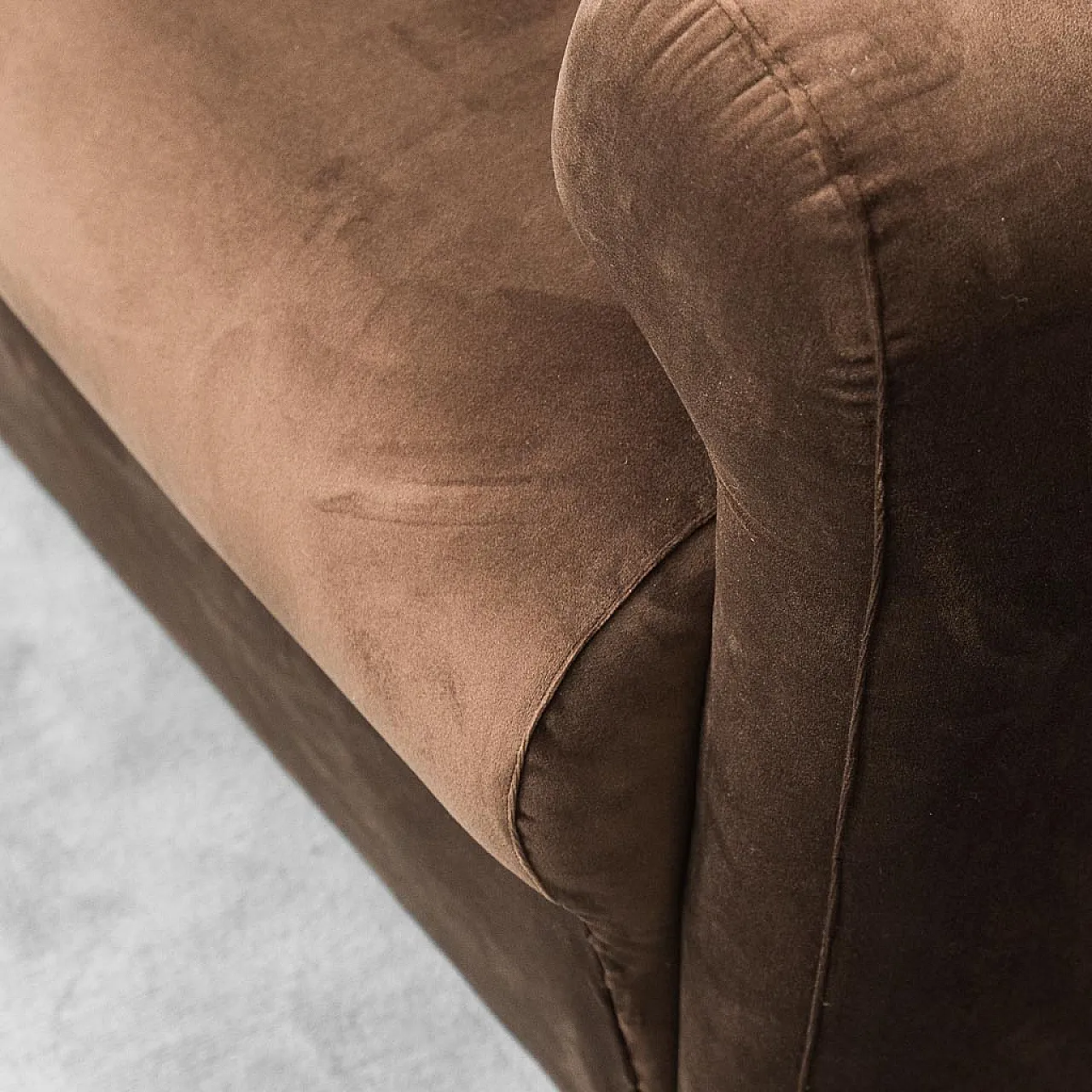 2 seater modular sofa in brown velvet, 70s 2