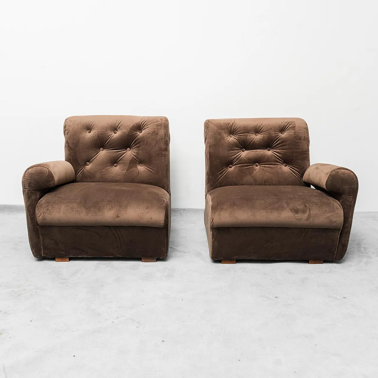 2 seater modular sofa in brown velvet, 70s 6