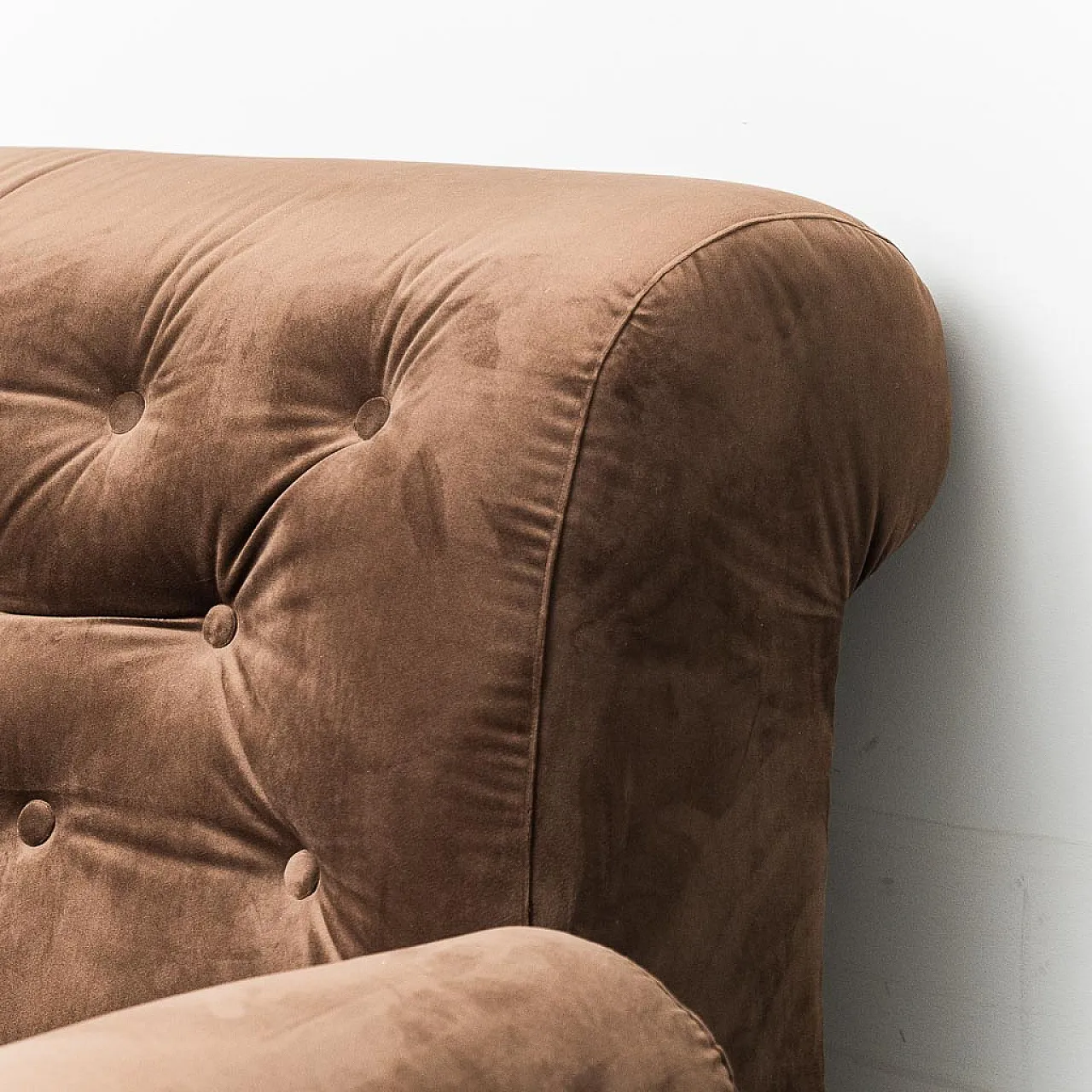 2 seater modular sofa in brown velvet, 70s 8