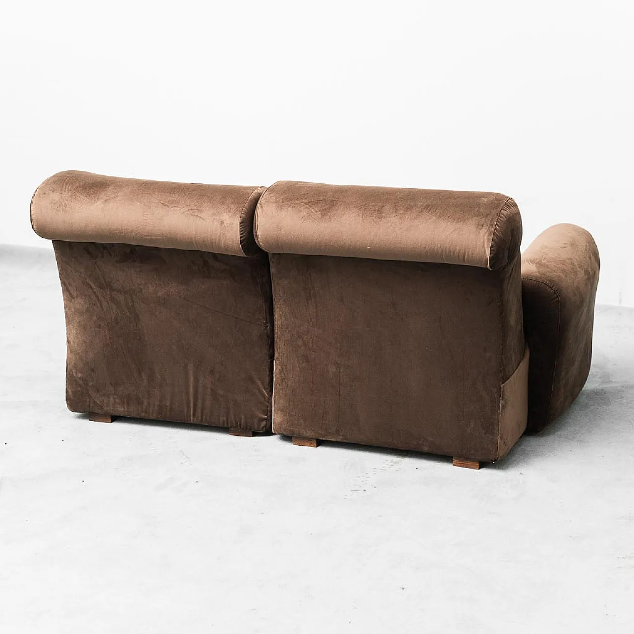 2 seater modular sofa in brown velvet, 70s 10
