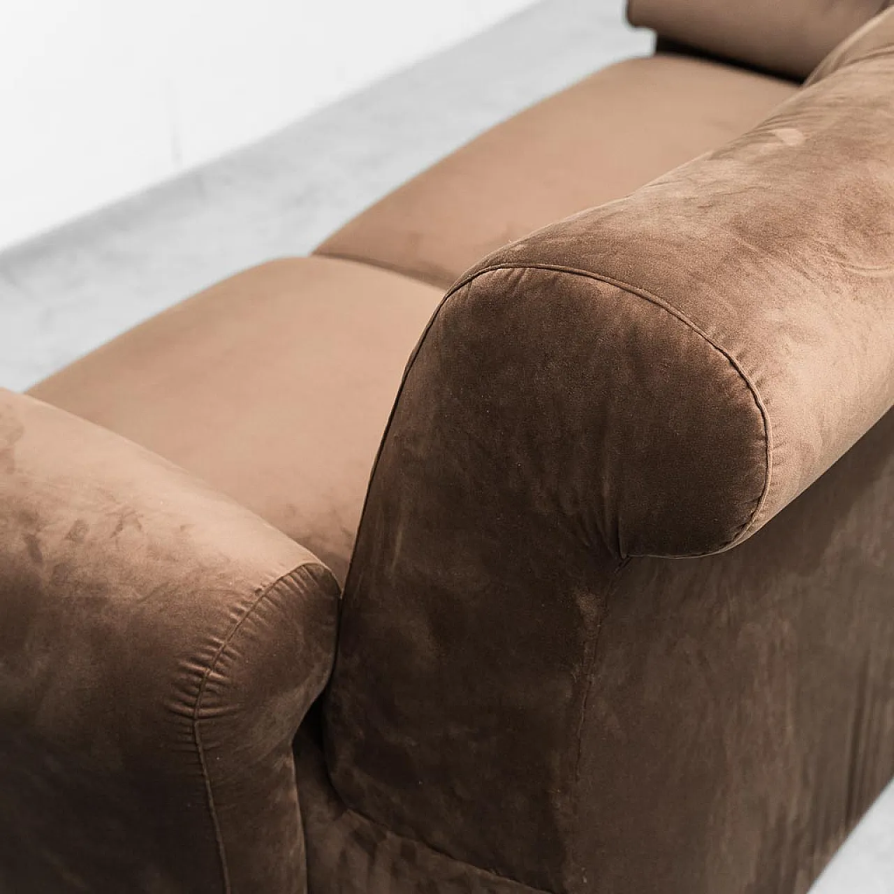 2 seater modular sofa in brown velvet, 70s 11