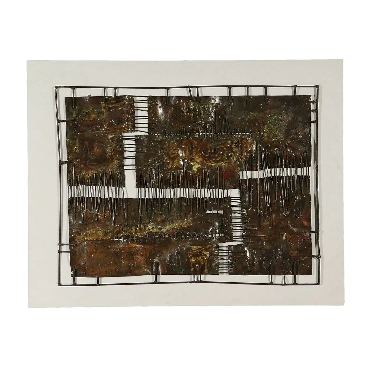 Pannello scultura in rame e ottone, anni '70 1