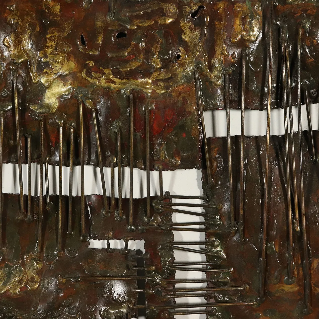 Pannello scultura in rame e ottone, anni '70 3