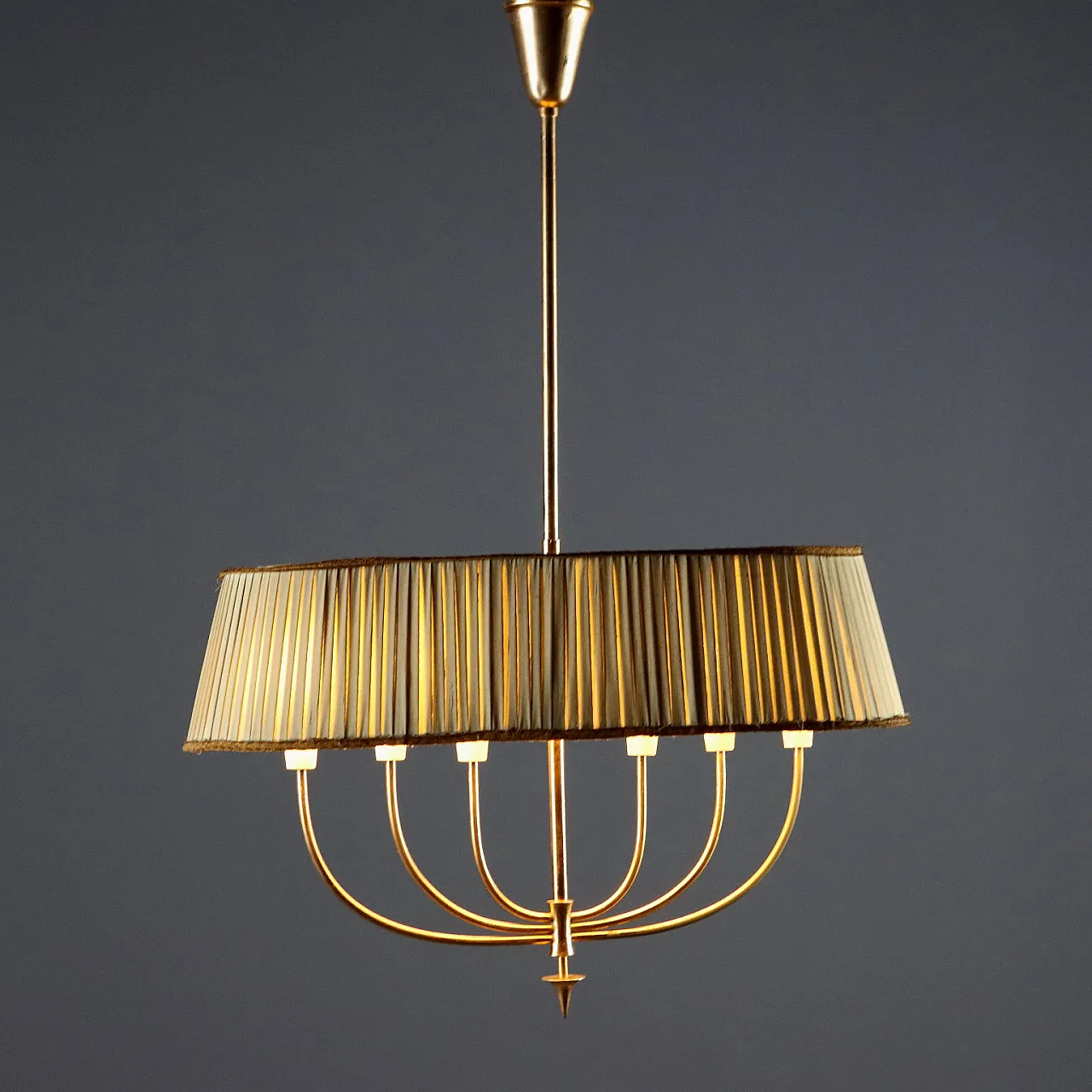 Brass and fabric 6-point chandelier, mid-19th century 1