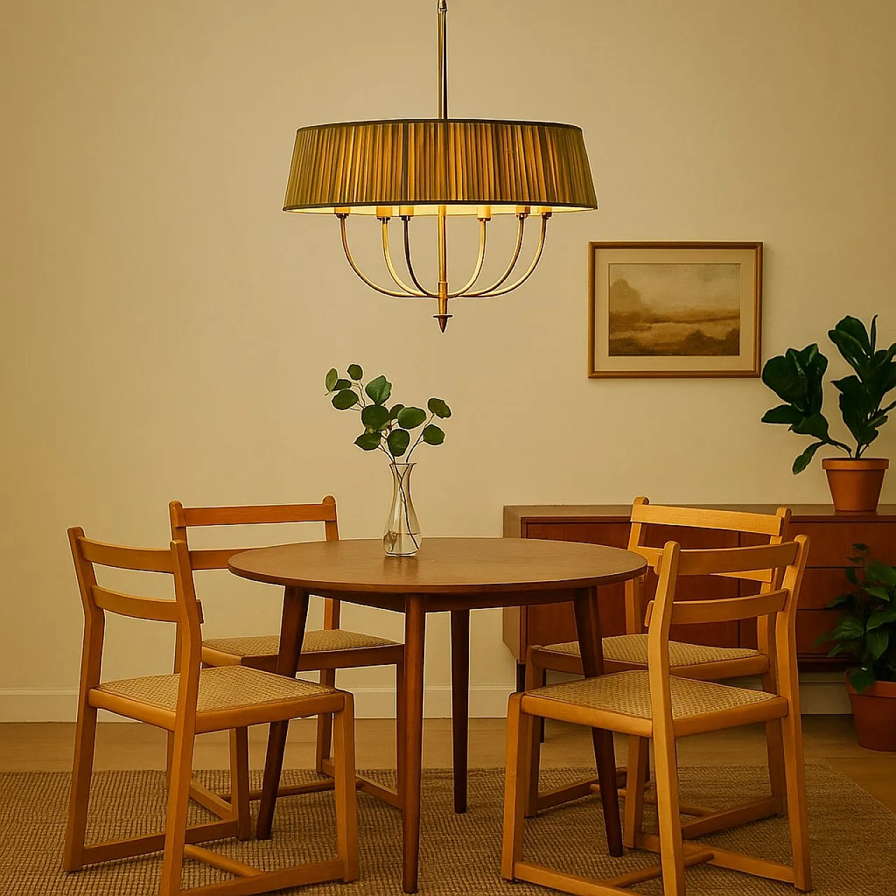 Brass and fabric 6-point chandelier, mid-19th century 2