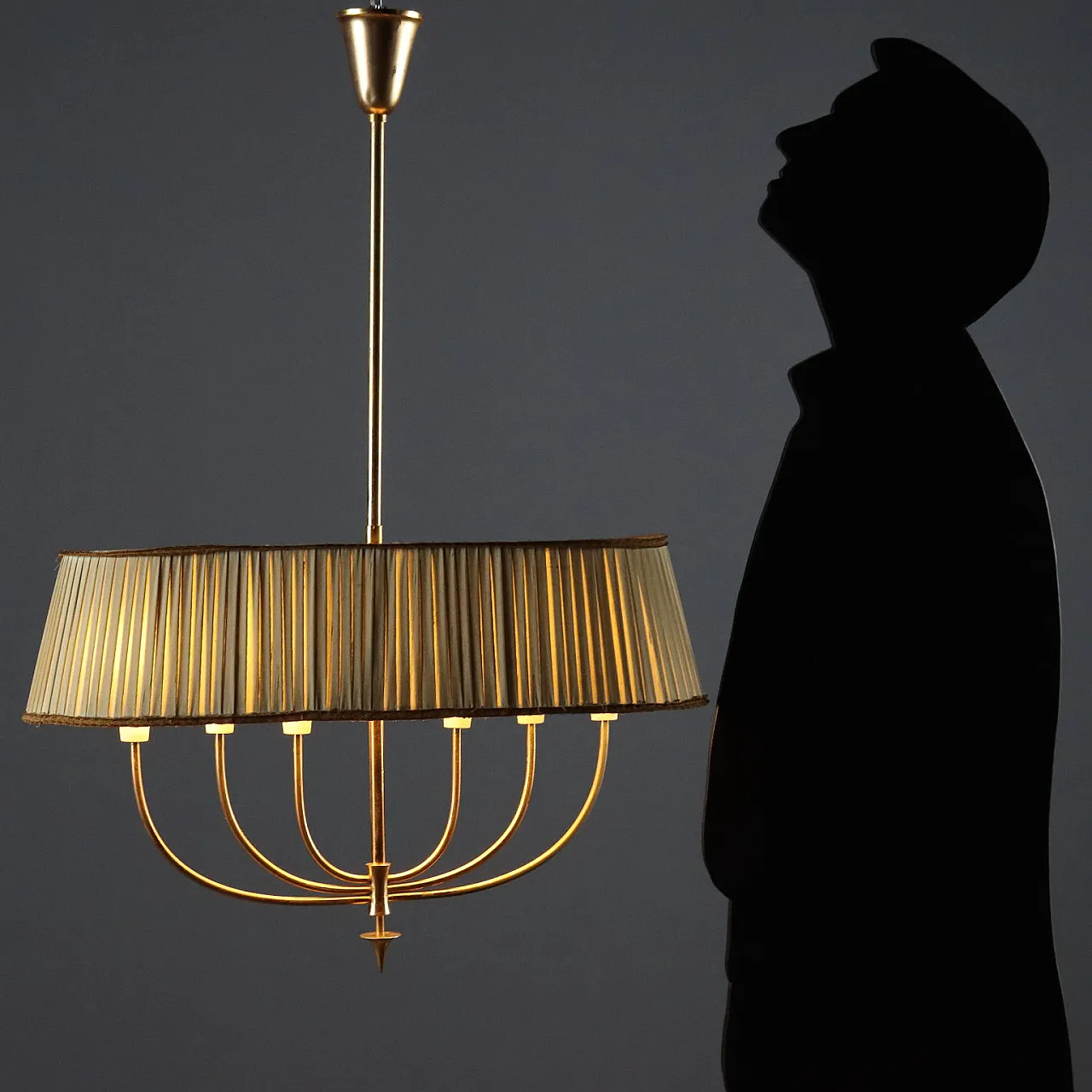 Brass and fabric 6-point chandelier, mid-19th century 3