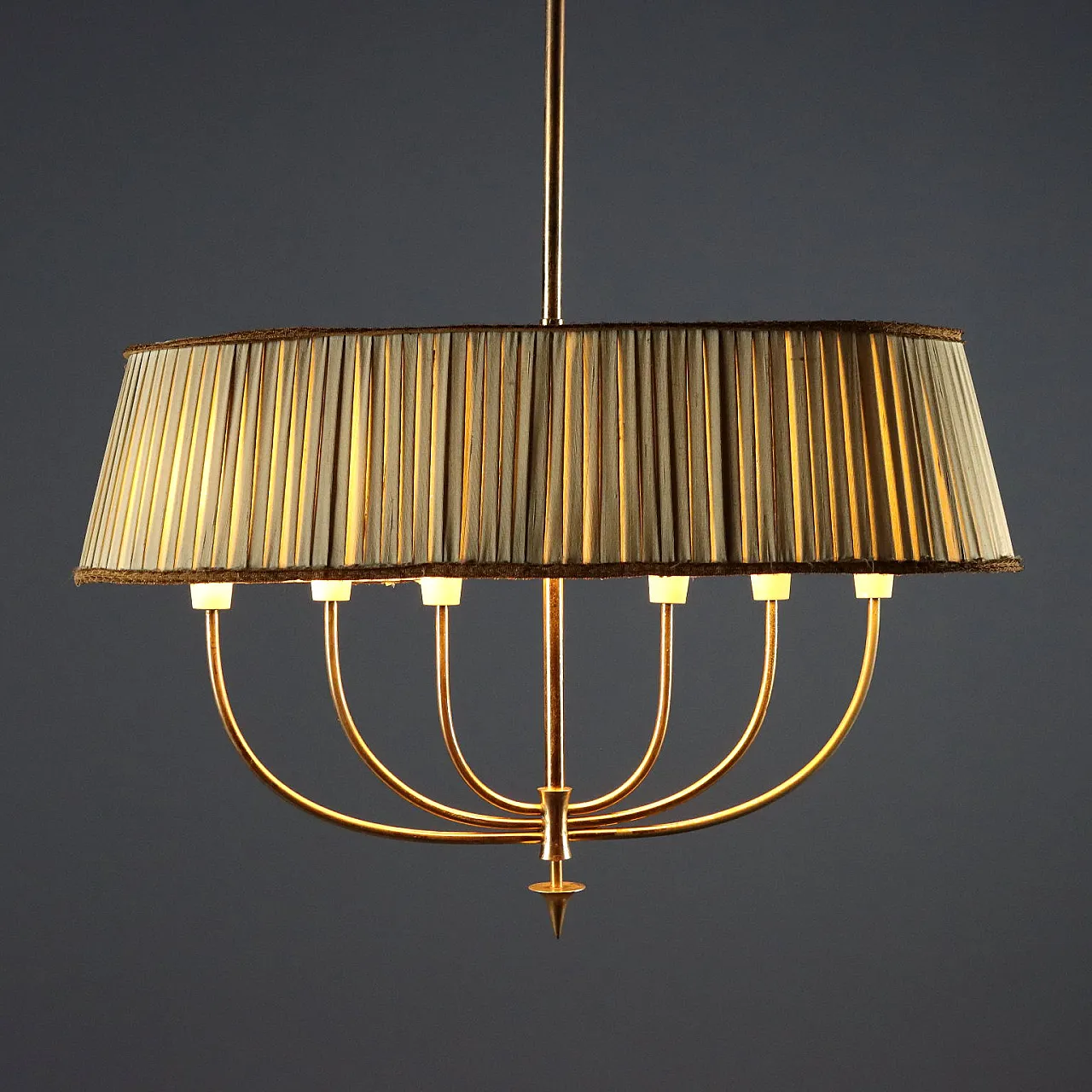 Brass and fabric 6-point chandelier, mid-19th century 4