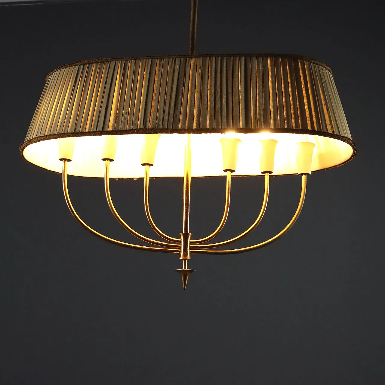 Brass and fabric 6-point chandelier, mid-19th century 6