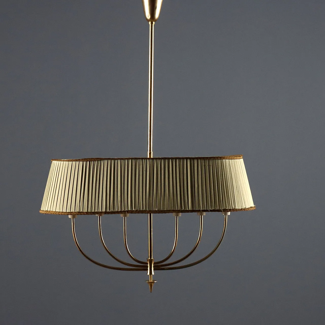 Brass and fabric 6-point chandelier, mid-19th century 7