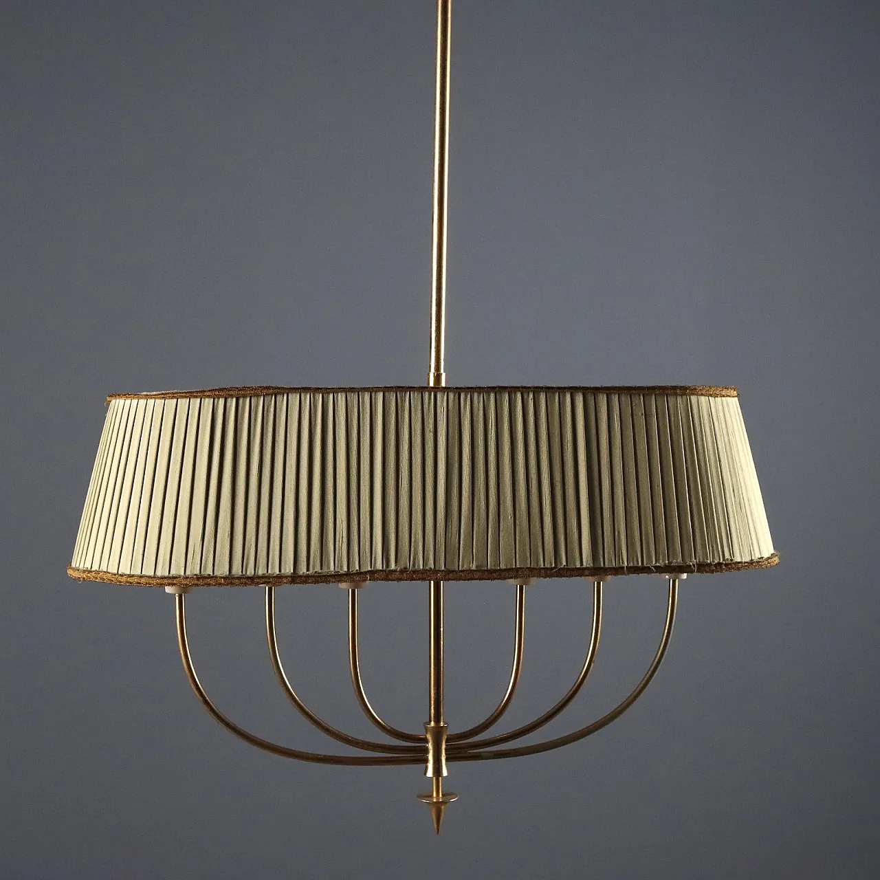 Brass and fabric 6-point chandelier, mid-19th century 8
