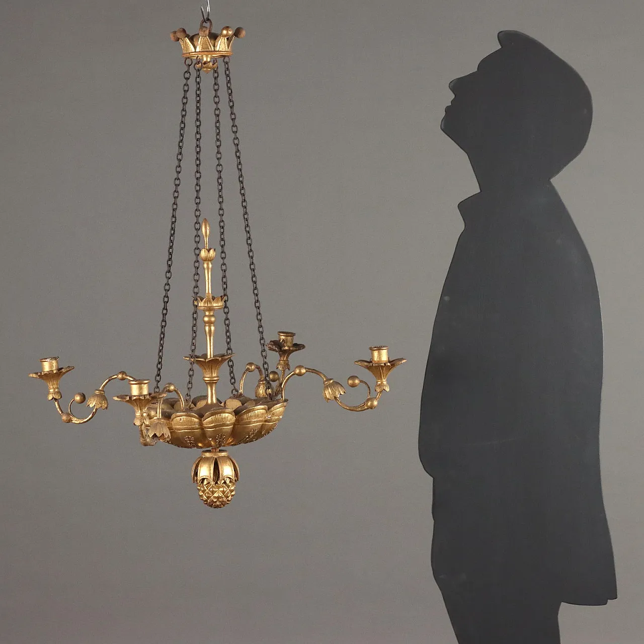 Lampadario Biedermeier in ferro e legno, '800 2