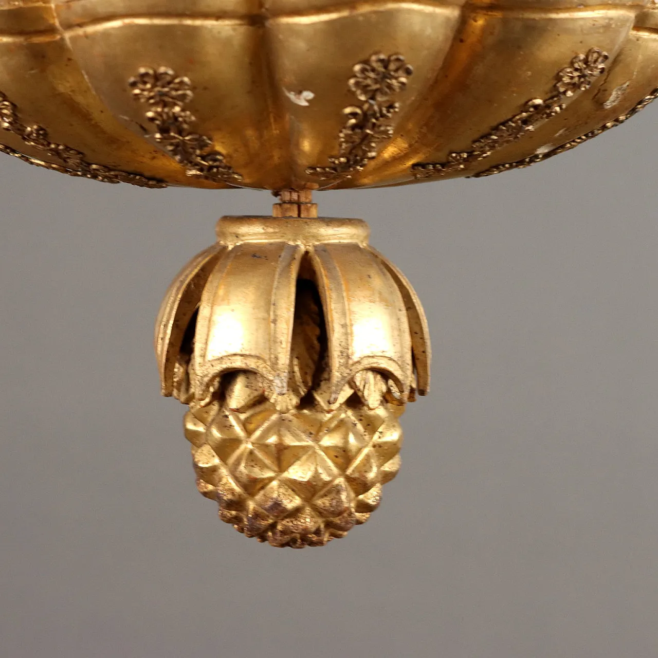 Lampadario Biedermeier in ferro e legno, '800 4