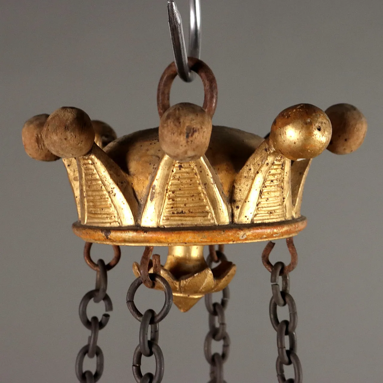 Lampadario Biedermeier in ferro e legno, '800 5