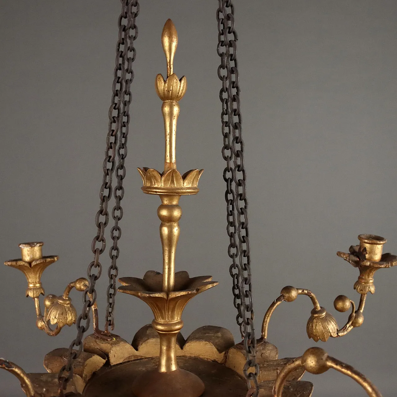 Lampadario Biedermeier in ferro e legno, '800 6