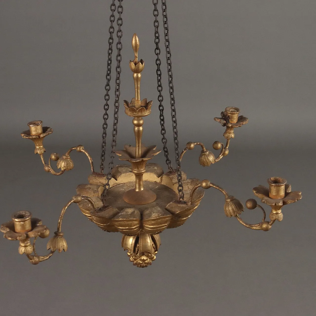 Lampadario Biedermeier in ferro e legno, '800 7