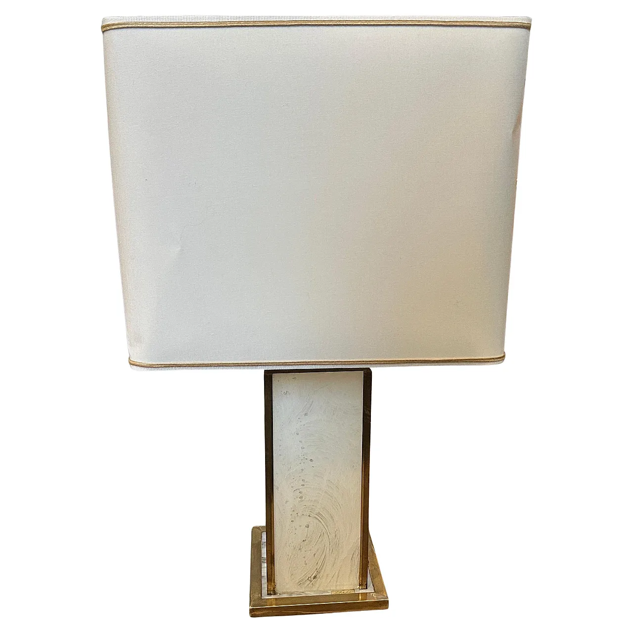 White lucite and brass table lamp, 1970s 1