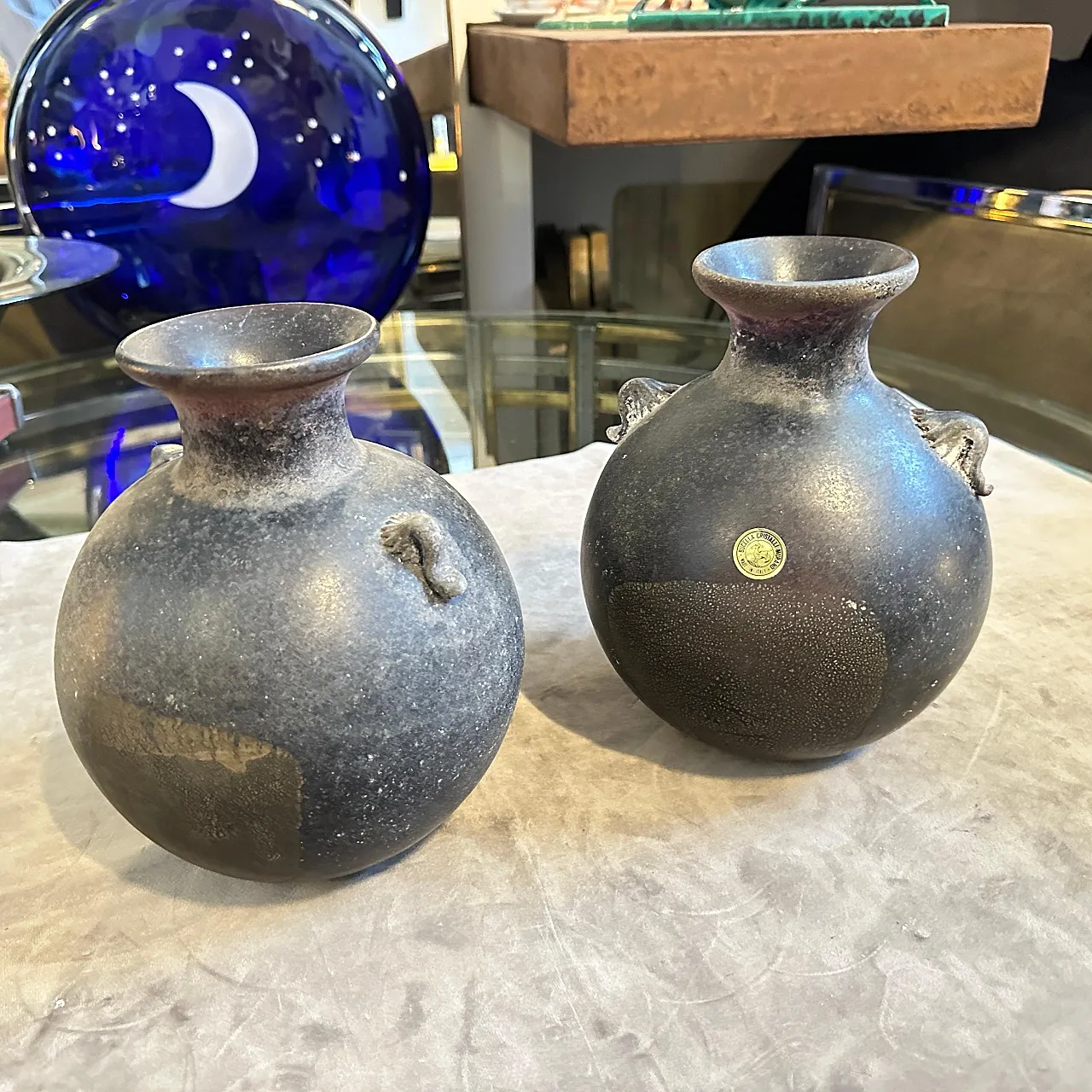 Pair of Scavo Murano glass Vases by Bucella Cristalli, 1980s 4