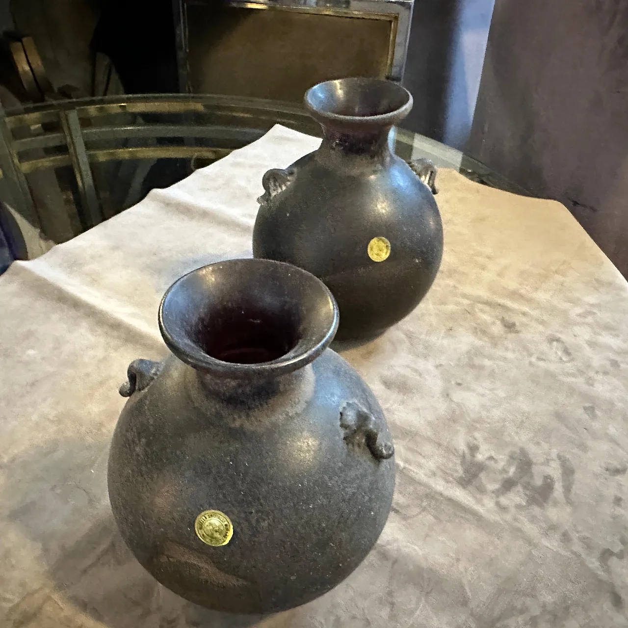 Pair of Scavo Murano glass Vases by Bucella Cristalli, 1980s 5