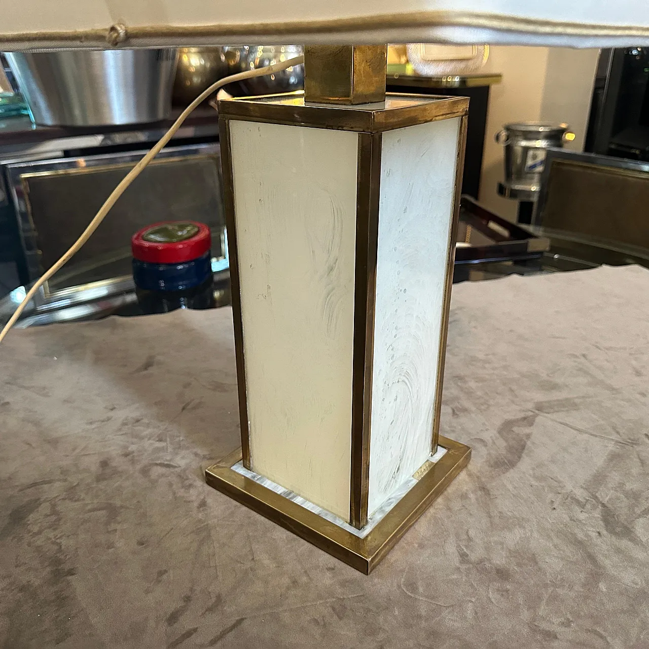 White lucite and brass table lamp, 1970s 6