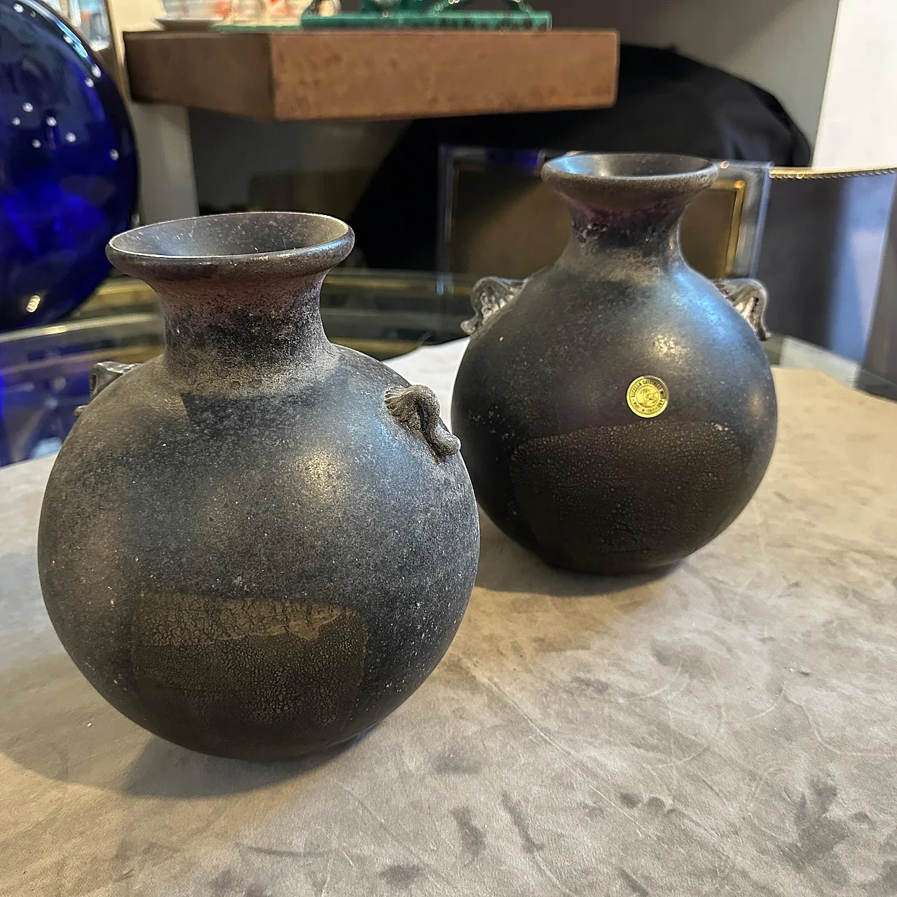Pair of Scavo Murano glass Vases by Bucella Cristalli, 1980s 11