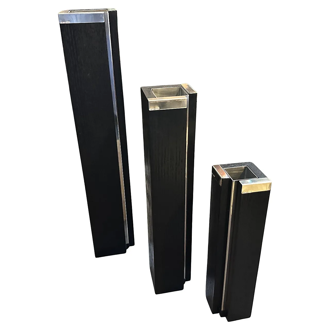 3 Vases in ebonized wood and sterling silver by Silvan, 1980s 1