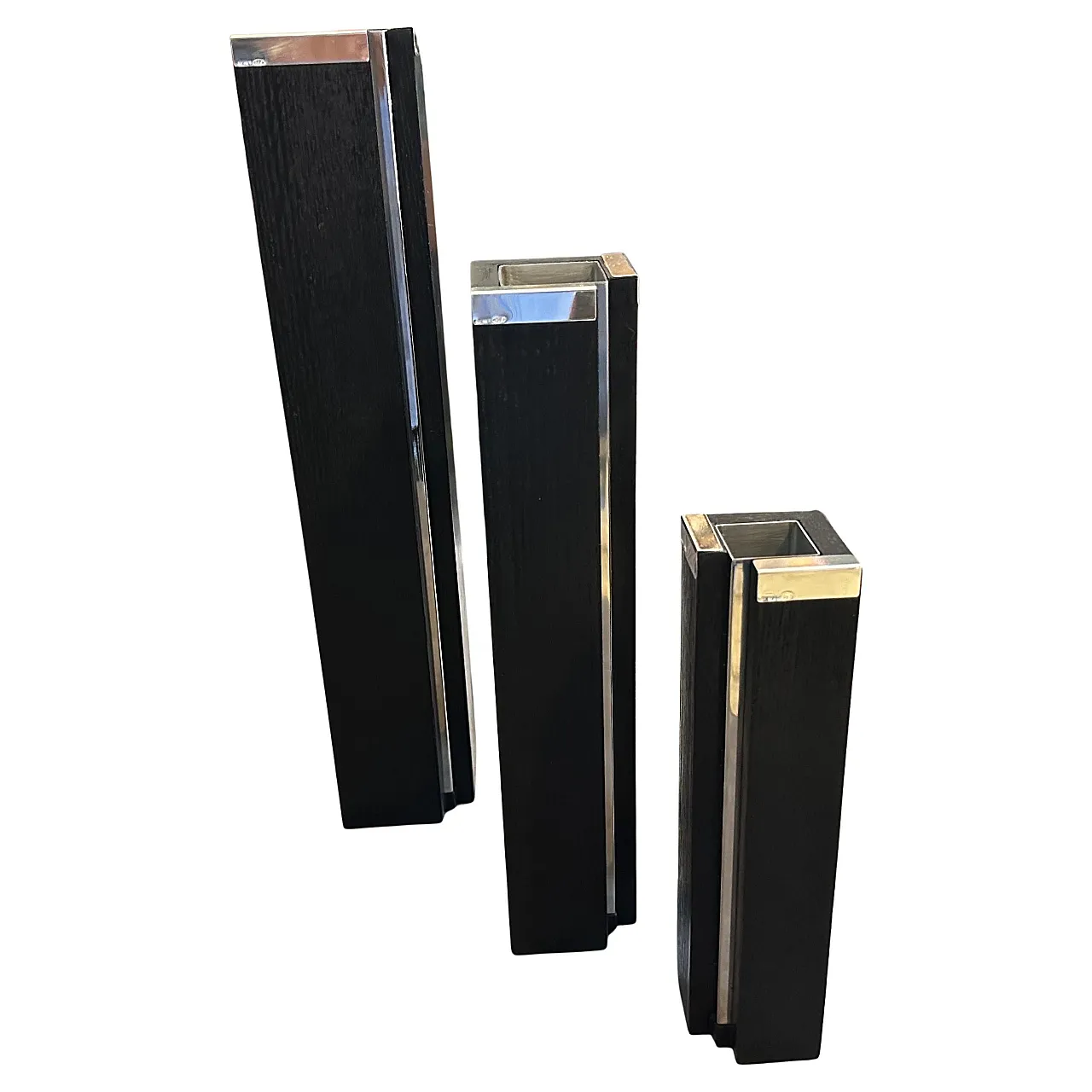 3 Vases in ebonized wood and sterling silver by Silvan, 1980s 2